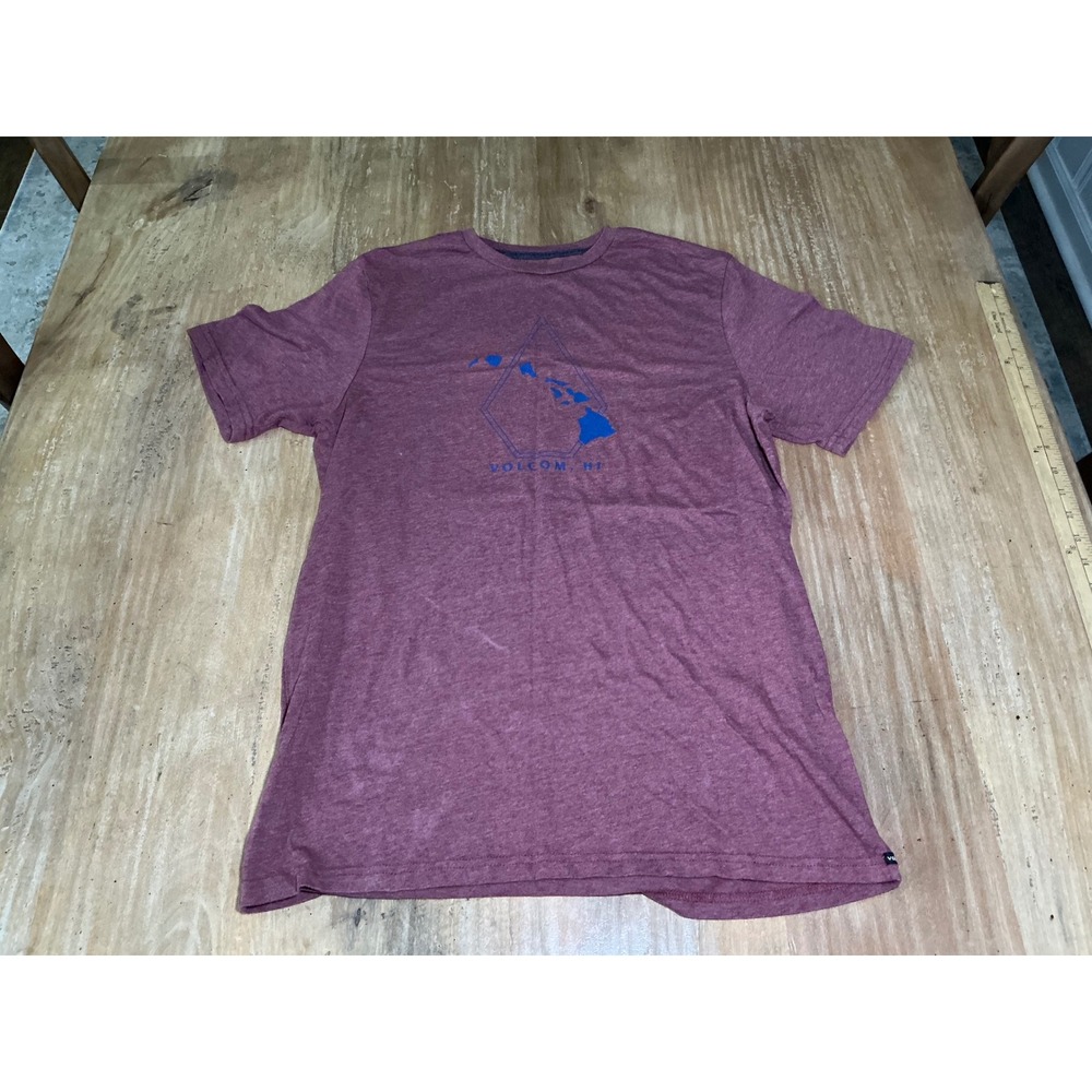 Volcom Hi Hawaii Map Graphic T Shirt Men Burgundy Short‎ Sleeve Crew Neck Tee